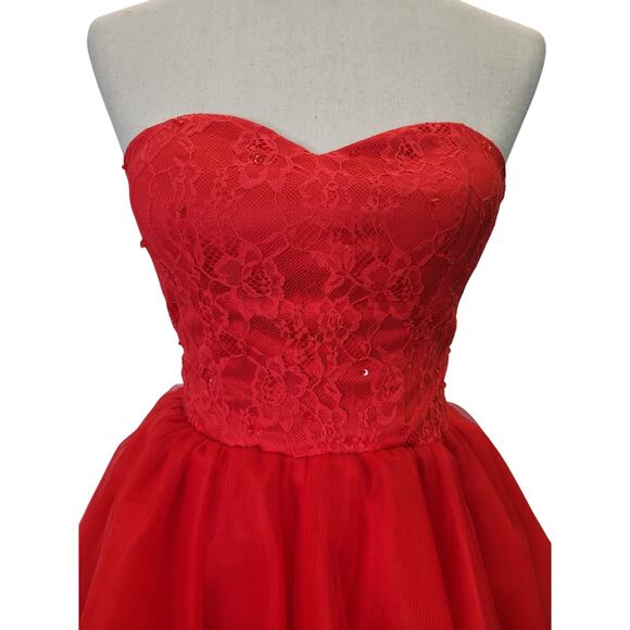 NWT Strapless Bright Red Sweetheart Hoco Short Cocktail Dress Corset Back - Picture 11 of 11